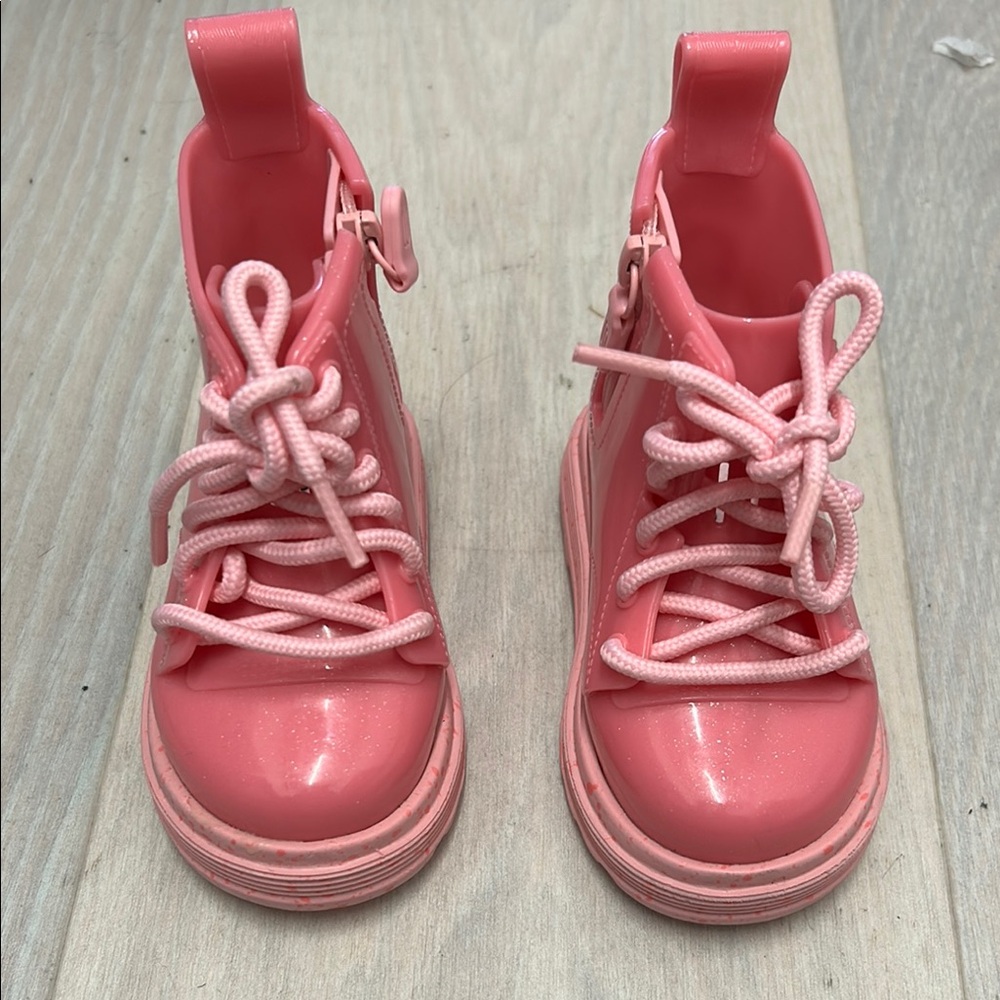 Mini Melissa Pink Glitter Chelsea Lace-Up Boots for Kids